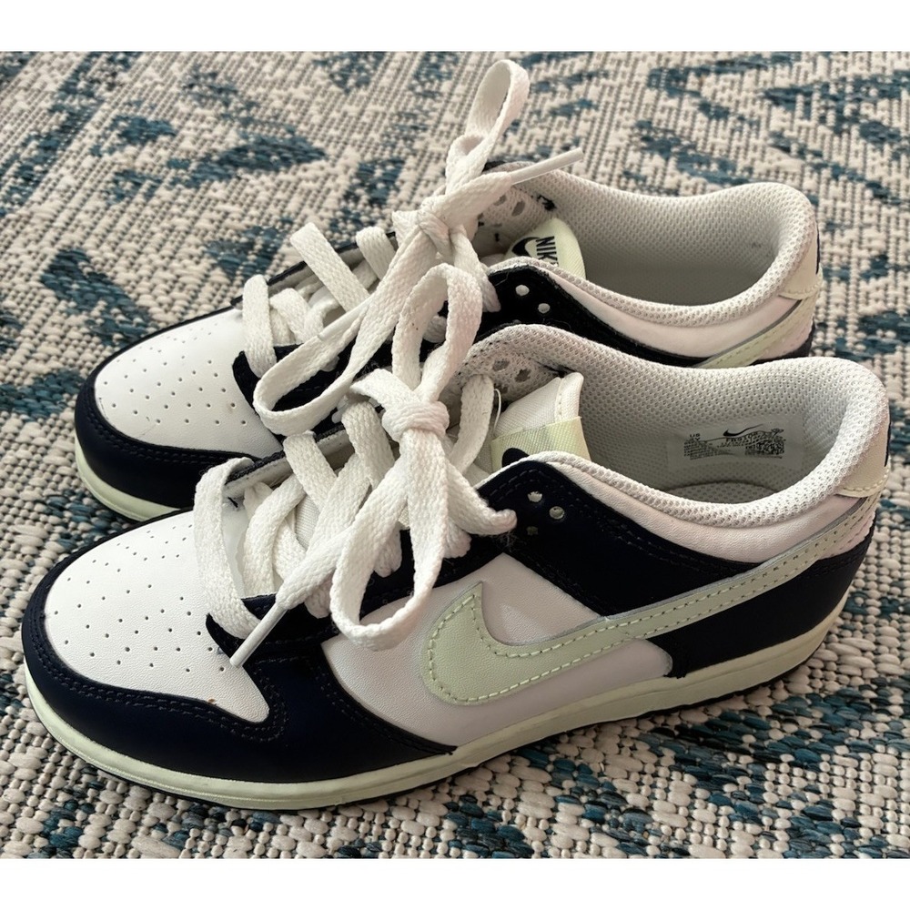 Nike Dunk Low Little Kids' Sail, Midnight Navy, and Volt Tint- 2Y